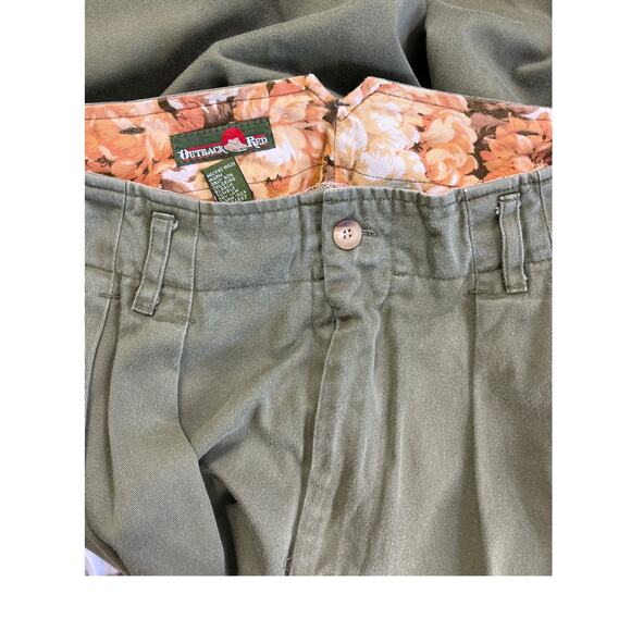 Vintage Outback Red Pleated High Waist Trousers Olive Green 100% Cotton Pants S - Picture 7 of 7